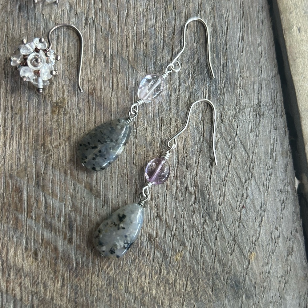 Lot of Three Pairs of Sterling Silver and Stone Earrings - Picture 2 of 5